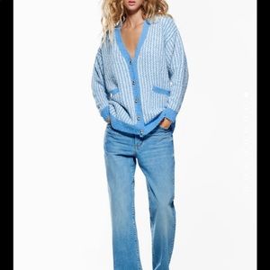 Zara Blue and White Striped Cardigan